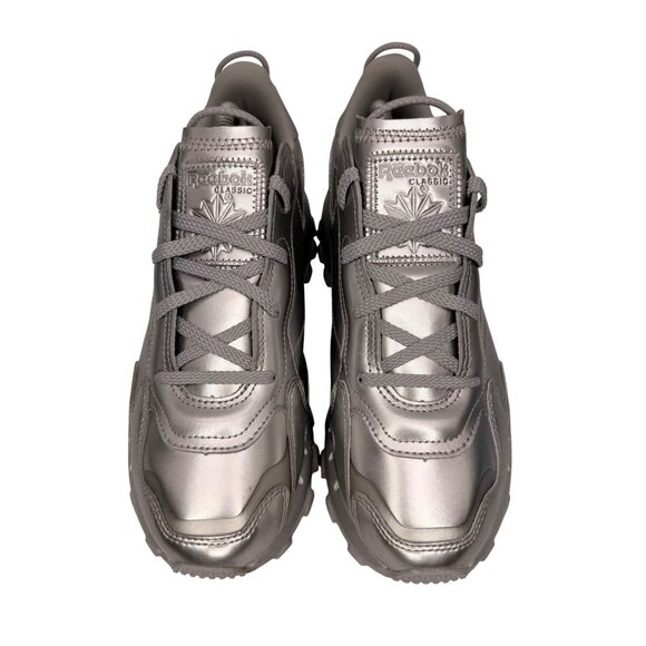 Reebok x Cardi B Classic Leather Silver Metallic Pewter Sneakers Women's 9.5 - Picture 3 of 10